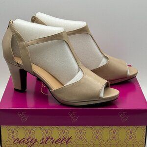 Easy Street Beige Open Toe Heels Back Zipper & 2.5" Heel Size 10WW NWB